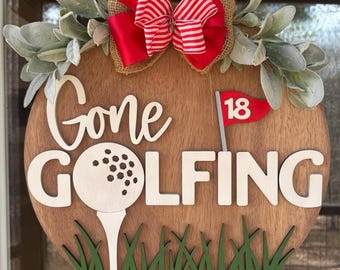Front Door Decor, Gone Golfing Welcome Sign, Front door Golf Wreath, Golf Door Hanger, Fathers Day Gift, Golf Family Gift