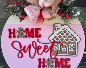 Gingerbread Christmas Door Hanger: Home Sweet Home Holiday Decor