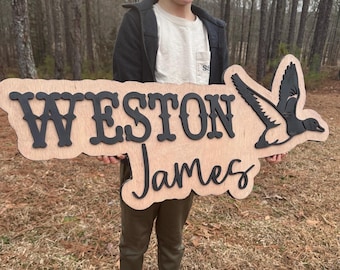 Large Name Sign| Duck Nursery Sign | Personalized Kids Bedroom Decor | Hunting Nursery Sign | Custom Wood Name Sign | Baby Name sign