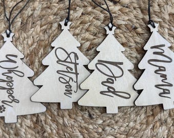 Personalized Wooden Christmas Tree Gift Tags: Engraved Stocking Name Tags