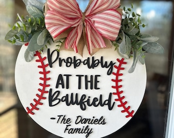 Baseball Family Door Hanger: Personalized Ballfield Wood Sign