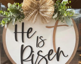 He Is Risen Door Hanger | Easter Christian Door Sign | Faith Easter Decor | Neutral Farmhouse Easter Sign | Religious Spring Decor