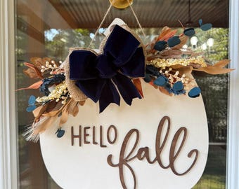 Hello Fall Pumpkin Door Sign: Farmhouse Autumn Wreath