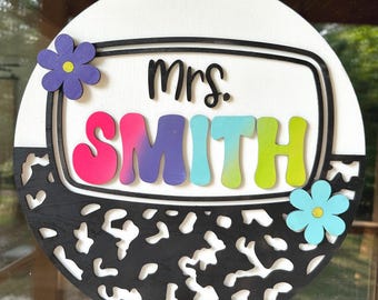 Personalized Teacher Door Hanger: Composition Notebook Classroom Decor