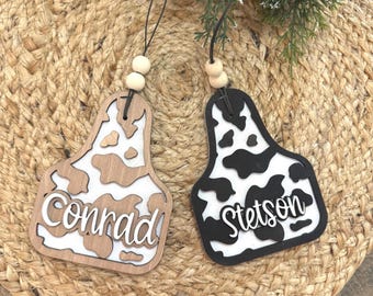 Personalized Cow Tag Christmas Ornament: Rustic Farmhouse Decor