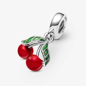 Asymmetrical Cherry Fruit Pandora Charm Red Enamel Mother's Day Deal Summer