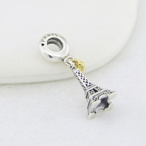 Valentine&#39;s Sale Pandora Paris Eiffel Tower Gold Heart & Silver 2-Toned Charm Holiday Trip