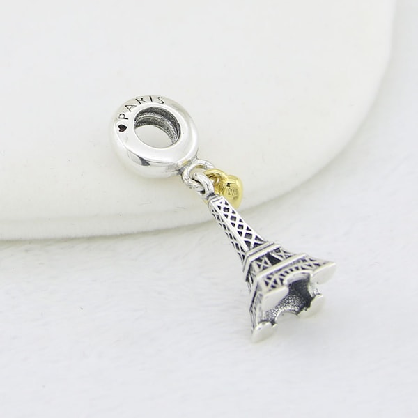 Valentine's Sale Pandora Paris Eiffel Tower Gold Heart & Silver 2-Toned Charm Holiday Trip