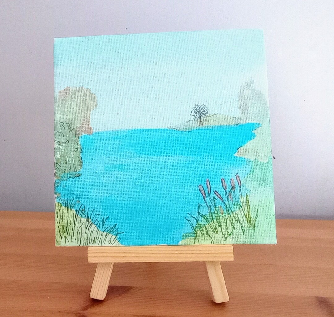 Original Watercolor on Canvas Board 5x5 With Wooden Etsy