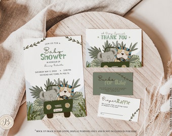 Safari Baby Shower Invitation Bundle | DIGITAL DOWNLOAD | Elephant Baby Shower Boy, Lion Baby Shower, Lion Baby Shower Invitation, Jungle