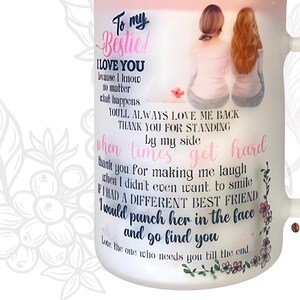 Personalized Friend Mug, Frosted Glass Coffee Cup with Lid & Straw image 2