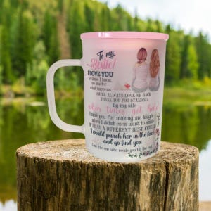 Personalized Friend Mug, Frosted Glass Coffee Cup with Lid & Straw image 3