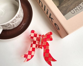 Medium hair claw, Ribbon bow hair claw, Red hair claw, Graduation gift, Gift for her, Gift for girl