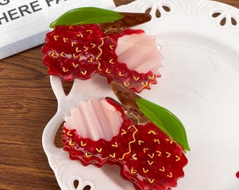 Red Lychee Acetate Hair Claw, Fruit Hair Clip