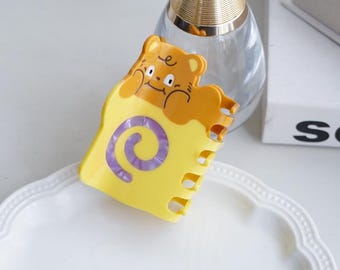 Bear Acetate Hair Claw, Yellow Animal Barrette