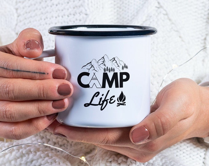 Camping Mug | Hiking Mug | Trail Hiker Carabiner Camp Mug | Backpacker Mug Gift | Mountain Climber Mug | Campfire Mug | Walker Mug