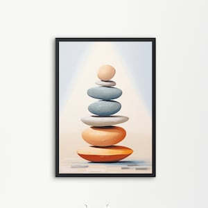 Zen Stones Pebbles, Minimalist Art, Modern Wall Art, Stacking Stones, Yoga Meditation, Mindfulness, Balancing Rock, Instant Digital Download