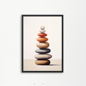 Zen Stones Pebbles, minimalistische kunst, moderne muurkunst, stenen stapelen, yogameditatie, mindfulness, balancerende rock, instant digitale download