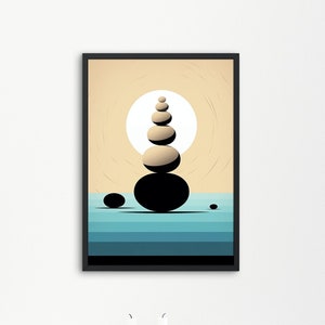 Zen Stones Pebbles, Minimalist Art, Modern Wall Art, Stacking Stones, Yoga Meditation, Mindfulness, Balancing Rock, Instant Digital Download