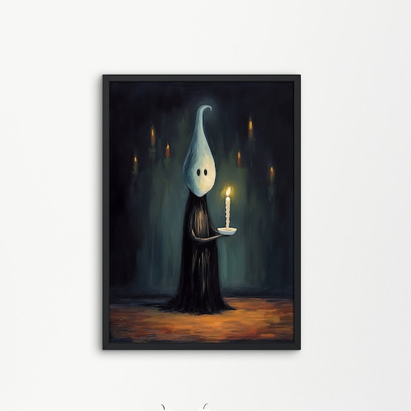 Spooky Ghost Candle | Eerie Wall Art | Ghost Halloween | Sheeted Ghost Art | Witchy Decor | Moody Gothic Ghost | Instant Digital Download