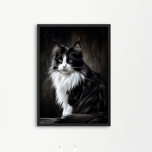 Tuxedo Cat, Black Cat, Cat Art Print, Pretty Cat Painting Gift, Gift for Cat Lovers, Cat Mom Gift, Cat Dad Gift, Instant Digital Download