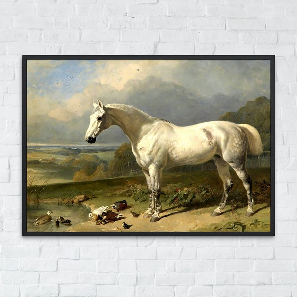 Vintage Horse Painting | Light Academia | Antique Landscape | Cottagecore | Farm Home Decor | Equestrian Print | Instant Digital Download