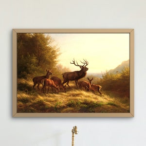 Vintage Deer Painting | Dark Academia | Antique Animal Print | Cottagecore | Woodland Home Decor | Original Art | Instant Digital Download