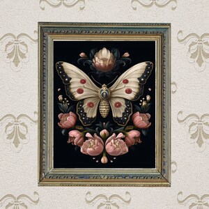 Botanical Moth | Dark Academia | Floral Art | Dark Cottagecore | Witchy Decor & Gift | Vintage | Moody Gothic Art | Instant Digital Download