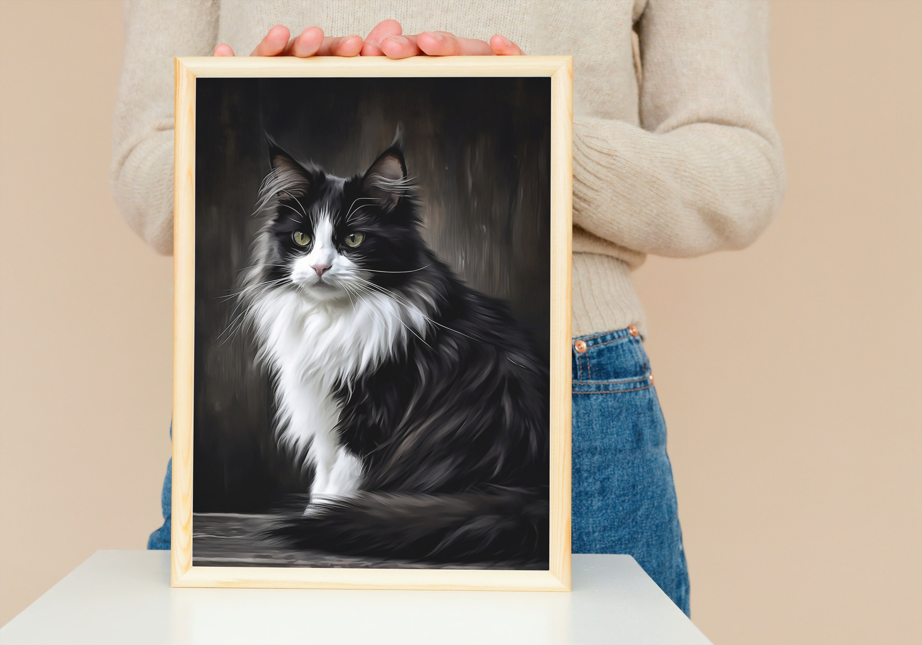 Tuxedo Cat, Black Cat, Cat Art Print, Pretty Cat Painting Gift, Gift ...