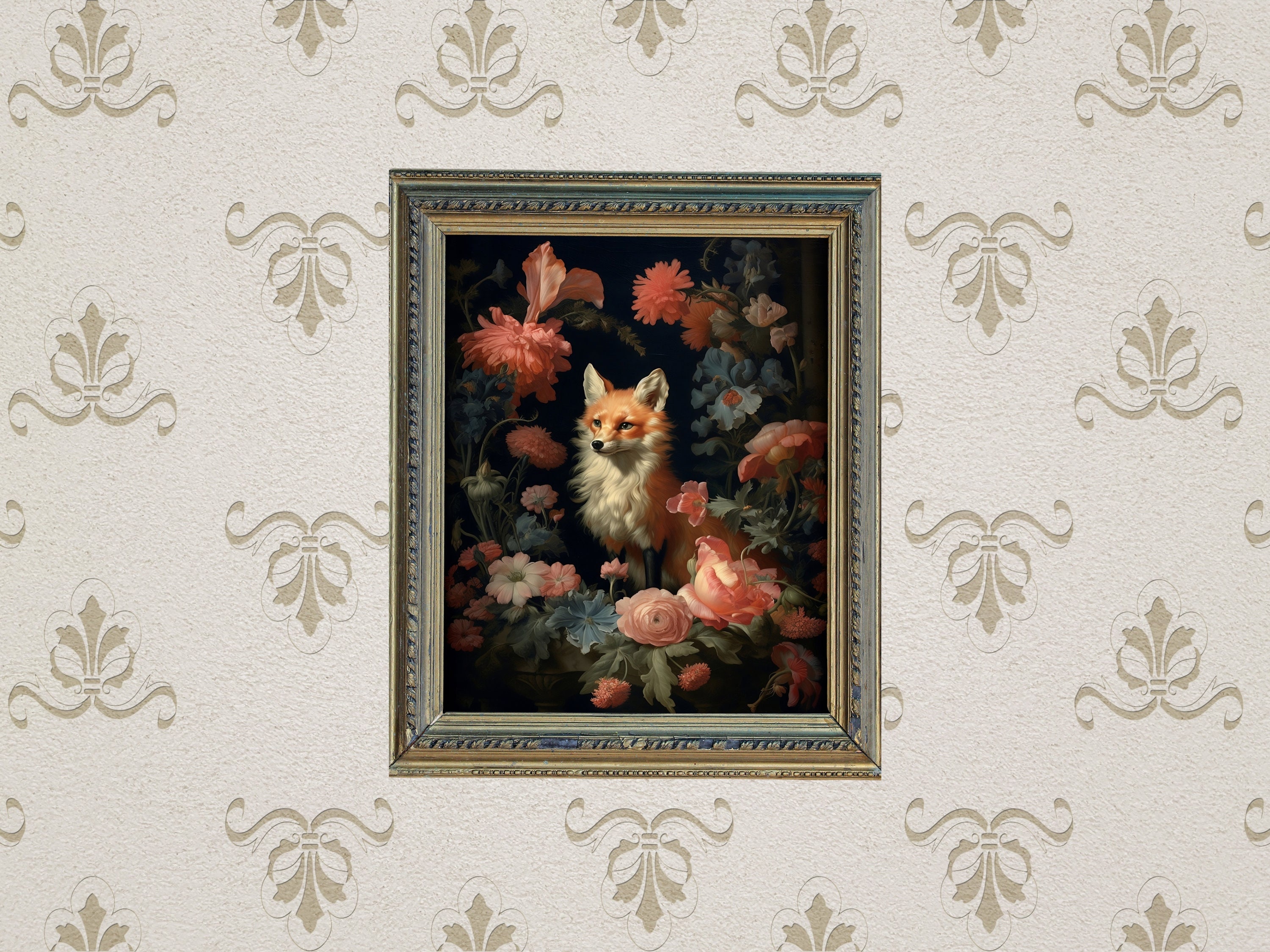 Fox Dark Academia | Dark Floral Art | Dark Cottagecore | Witchy Decor & Gifts | Botanical Fox | Moody Gothic Art | Instant Digital Download