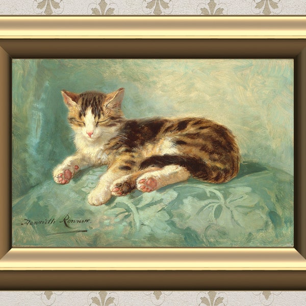 Sleeping Cat Antique Print | Light Academia | Vintage Cat Painting | Victorian Animal Print | Original Cat Art | Instant Digital Download