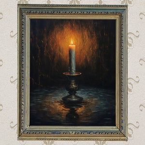 Burning Candle Painting | Dark Academia | Spooky | Dark Cottagecore | Witchy Decor | Eerie | Moody Gothic Print | Instant Digital Download