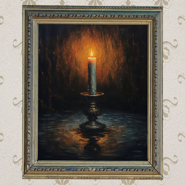 Burning Candle Painting | Dark Academia | Spooky | Dark Cottagecore | Witchy Decor | Eerie | Moody Gothic Print | Instant Digital Download