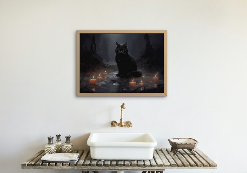 Black Cat & Candle Dark Academia Wiccan Occult Dark Cottagecore Witchy