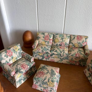 Vintage Floral Dollhouse Couch and Chairs