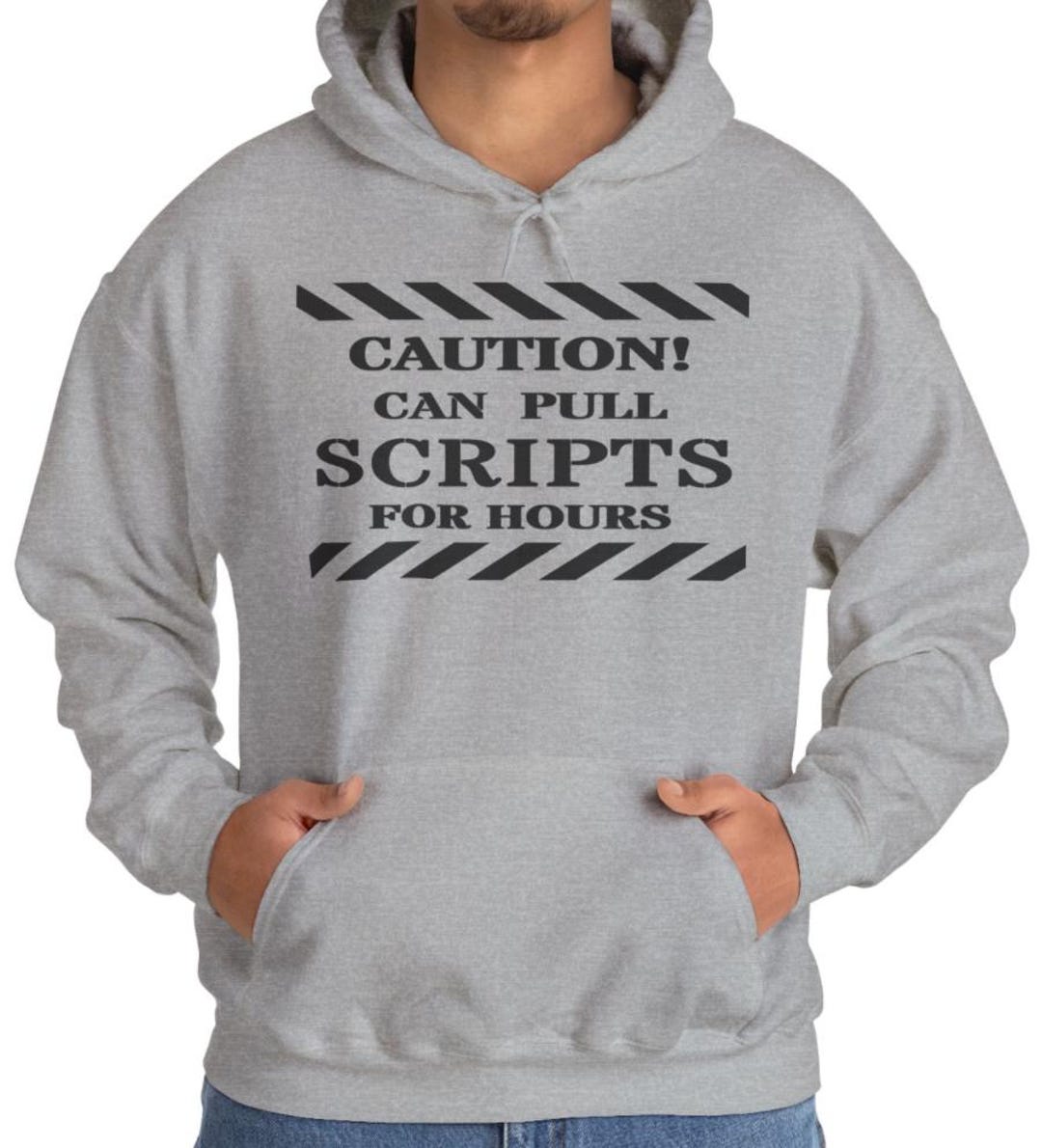 Caution Can Pull Scripts Hoodie | Warning Tape Typography Sweatshirt ...