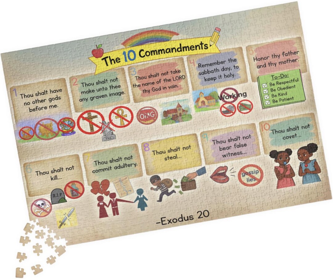 The 10 Commandments | Kids Exodus 20 Bible Jigsaw Puzzle Illustrated ...