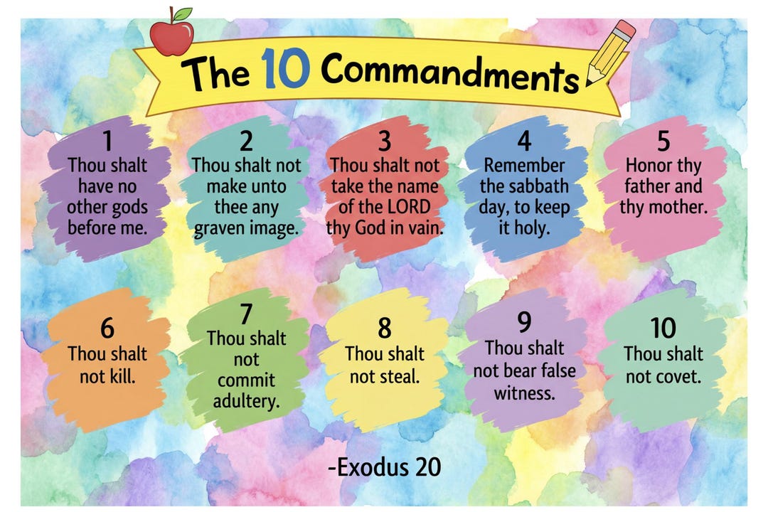 Satin Watercolor 10 Commandments Poster for Homeschool Kids | Christian ...