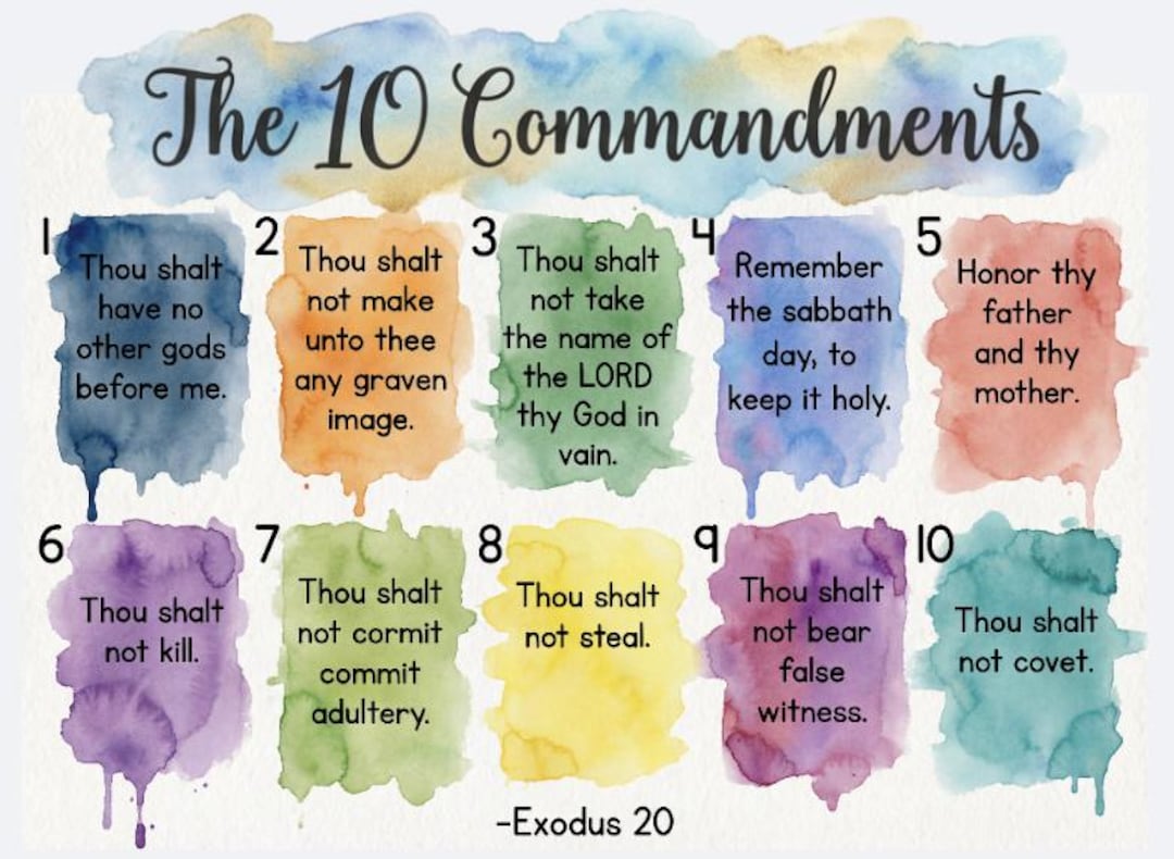 Satin Watercolor 10 Commandments Poster for Homeschool Kids | Christian ...