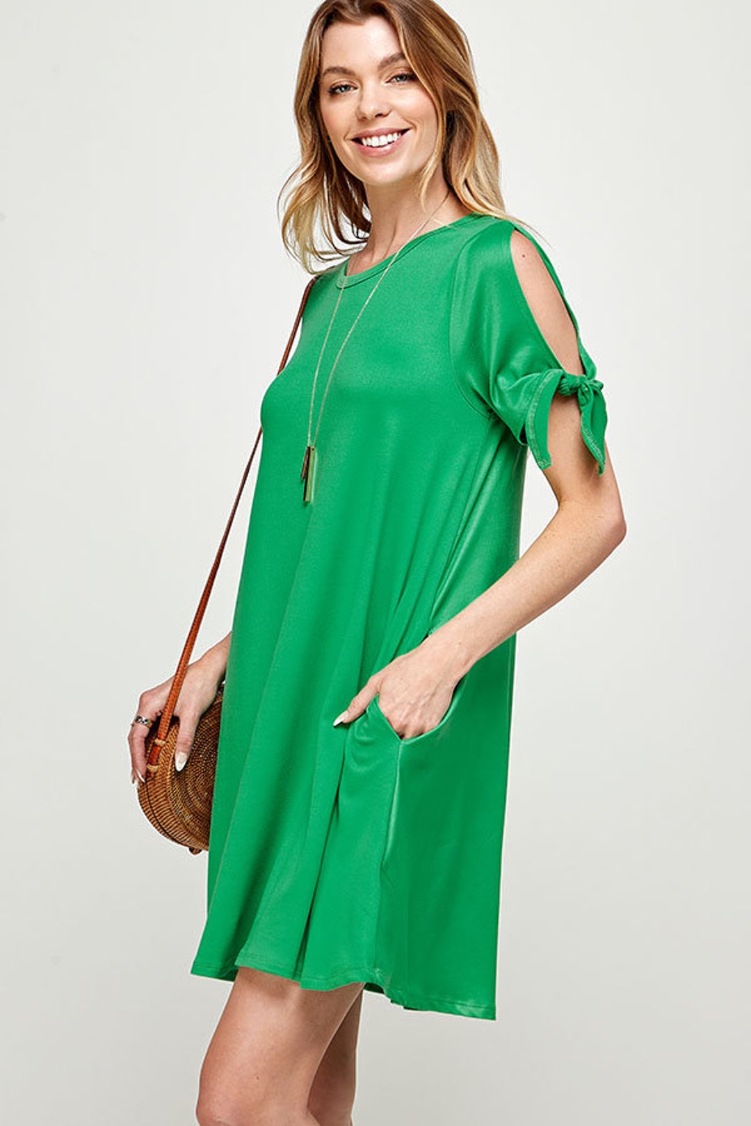 Tie Front Round Neck Short Sleeve Dress