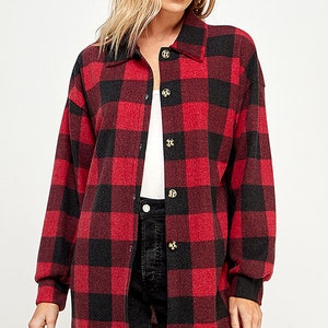Classic Plaid Oversized Shirt Collar Button Down Flannel • Boyfriend Plaid Shirt • Lightweight Shacket • Gift for Her • Casual