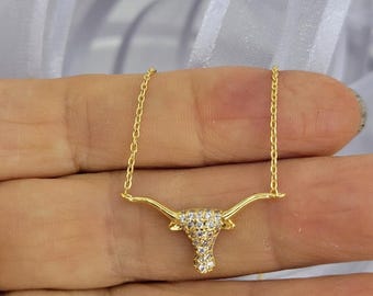 10k Yellow Gold Texas Longhorn Bull Pendant - Open Work Design, Solid Gold, Handcrafted In USA