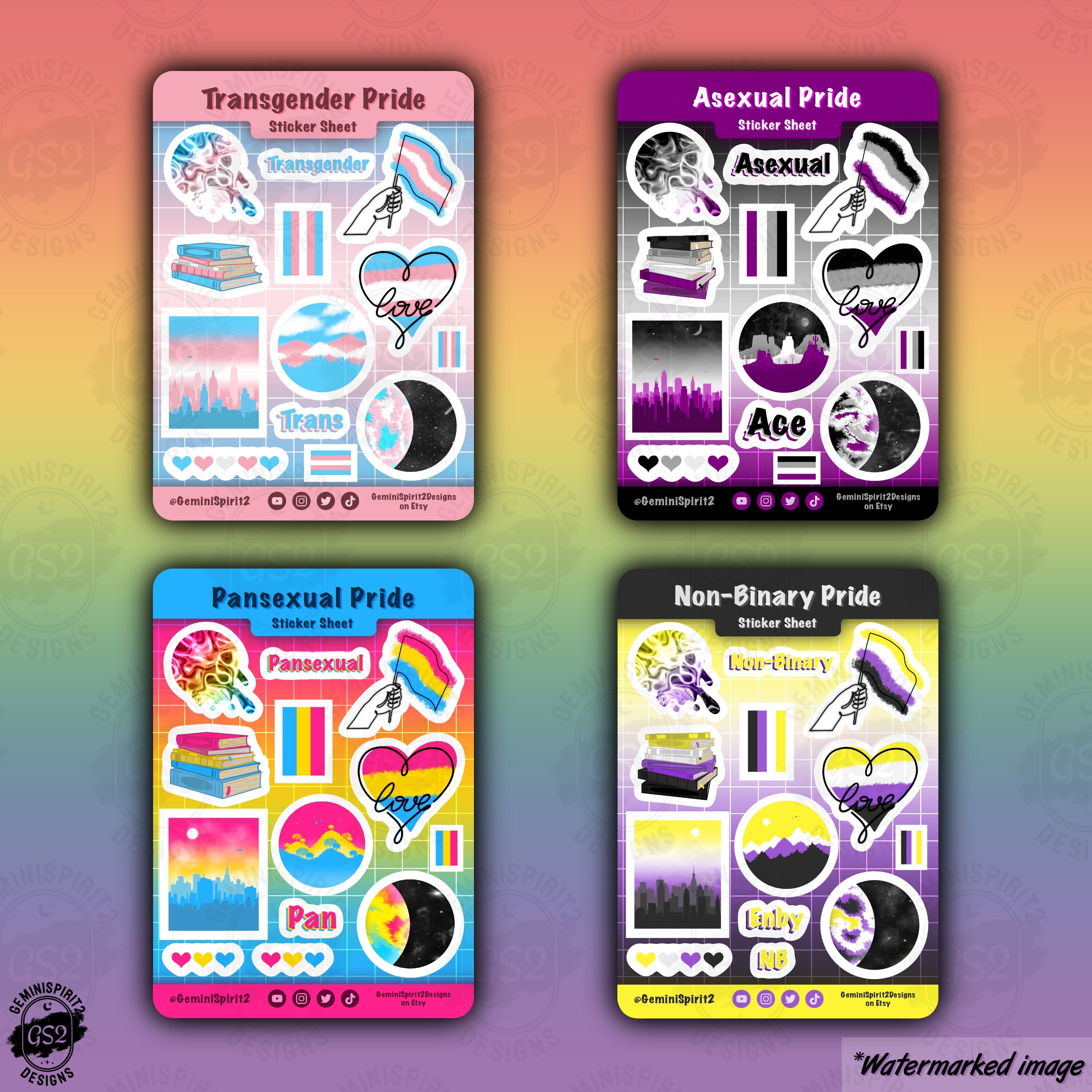 LGBTQ+ Pride Sticker Sheets - Glossy Water Resistant Vinyl Stickers ...