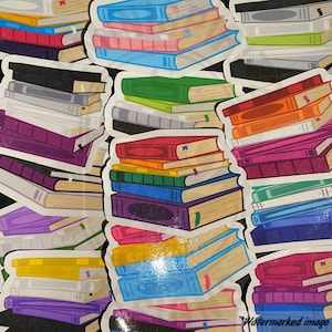 LGBTQ+ Pride Book Stack Stickers - Glossy Waterproof Vinyl Sticker, Reading, Rainbow, LGBT, Weather and Scratch Resistant Sticker
