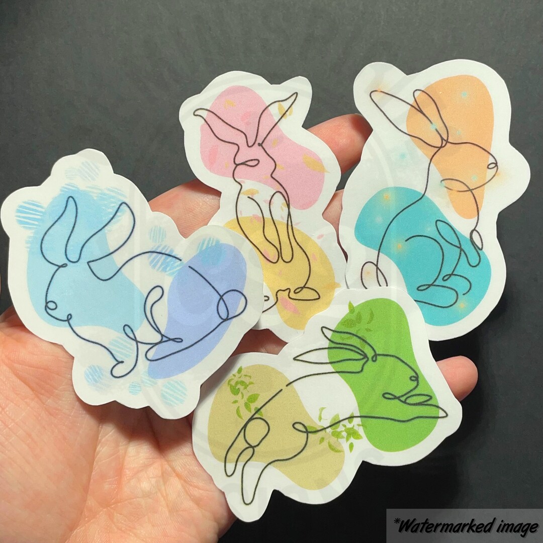 Linquick Happy Rabbit Stickers Bunny Rabbit Stickers Glossy Water Resistant Vinyl Sticker, Minimalist ...