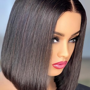 Perruque carrée droite vietnamienne avec super double dessin pour femmes noires cosplay en dentelle naturelle 100 % cheveux humains