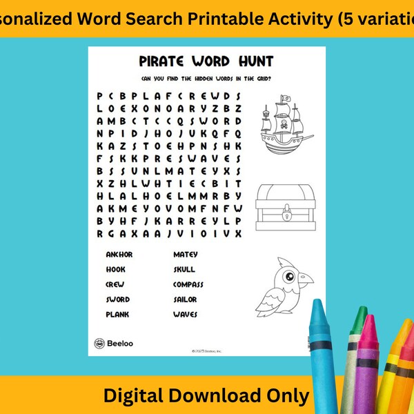 Custom Word Search Printable Activity (5 Variations)