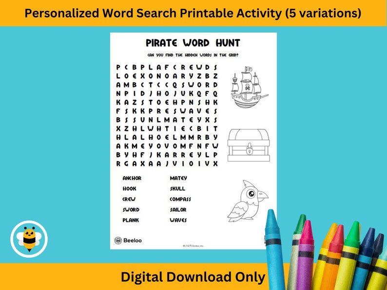 Custom Word Search Printable Activity 5 Variations - Etsy