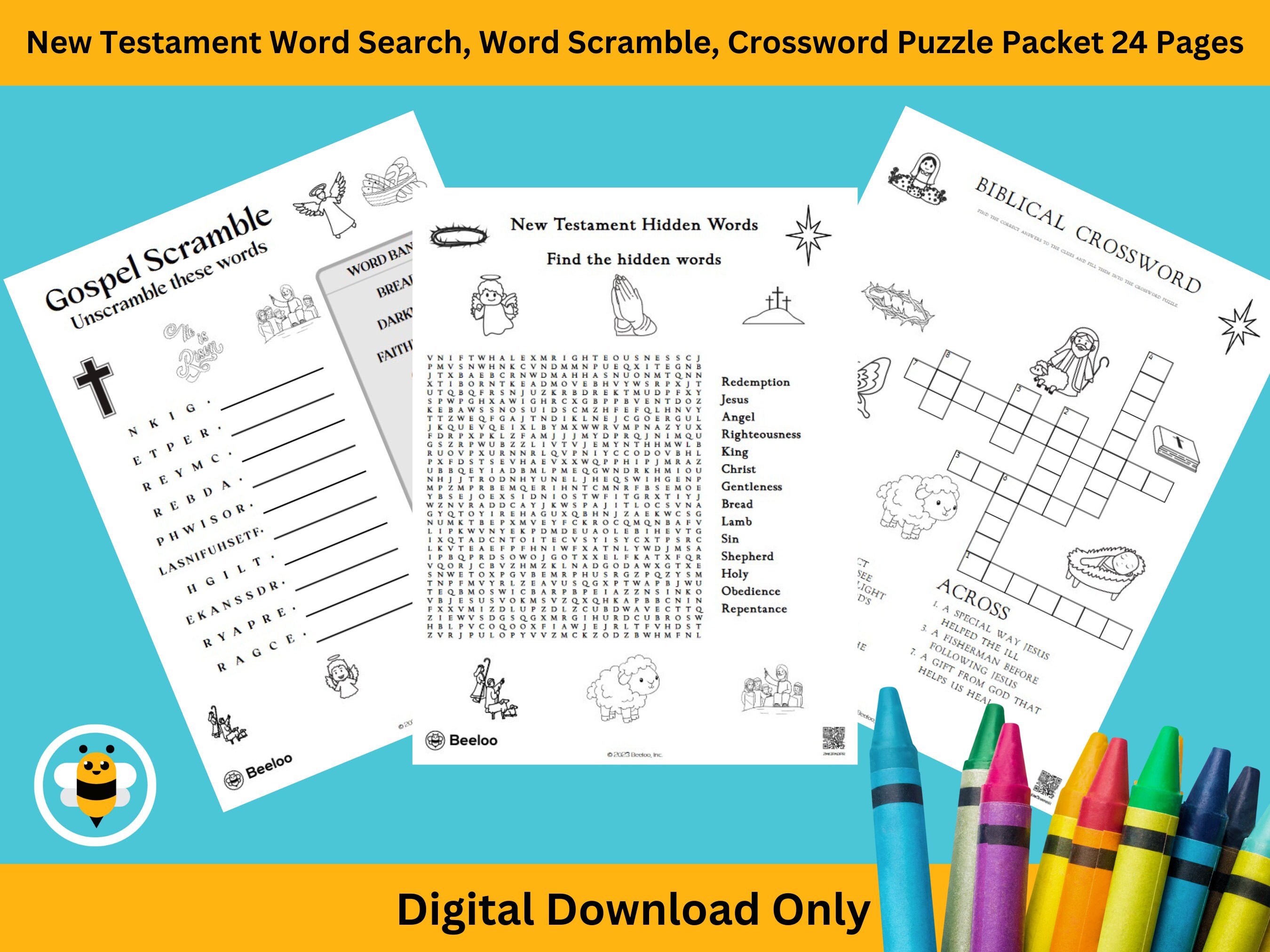 New Testament Word Search, Word Scramble, Crossword Puzzle Printable ...