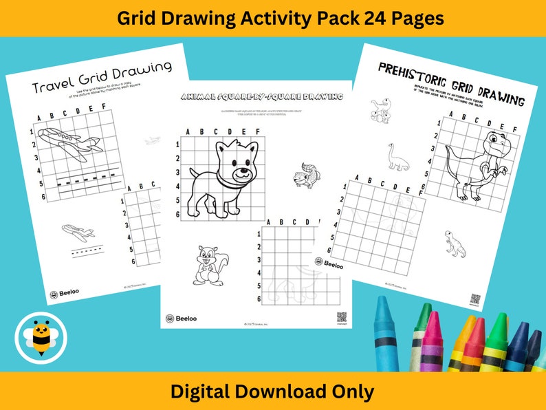 Simple Grid Drawing Printable Activity Pack for Kids Ages 4-6 - Etsy